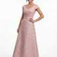 K288061 | Bold Gemma Jacquard A-line Gown with V-Neckline and Short Sleeves