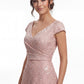 K288061 | Bold Gemma Jacquard A-line Gown with V-Neckline and Short Sleeves