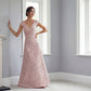 K288061 | Bold Gemma Jacquard A-line Gown with V-Neckline and Short Sleeves
