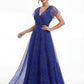 K288062 | Charming Heather Print Organza A-line Gown with V-Neckline and Flutter Sleeves