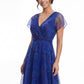 K288062 | Charming Heather Print Organza A-line Gown with V-Neckline and Flutter Sleeves