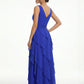 K288064 | Vibrant Jade Chiffon A-line Dress with Crossover Bodice and Angled Layered Skirt