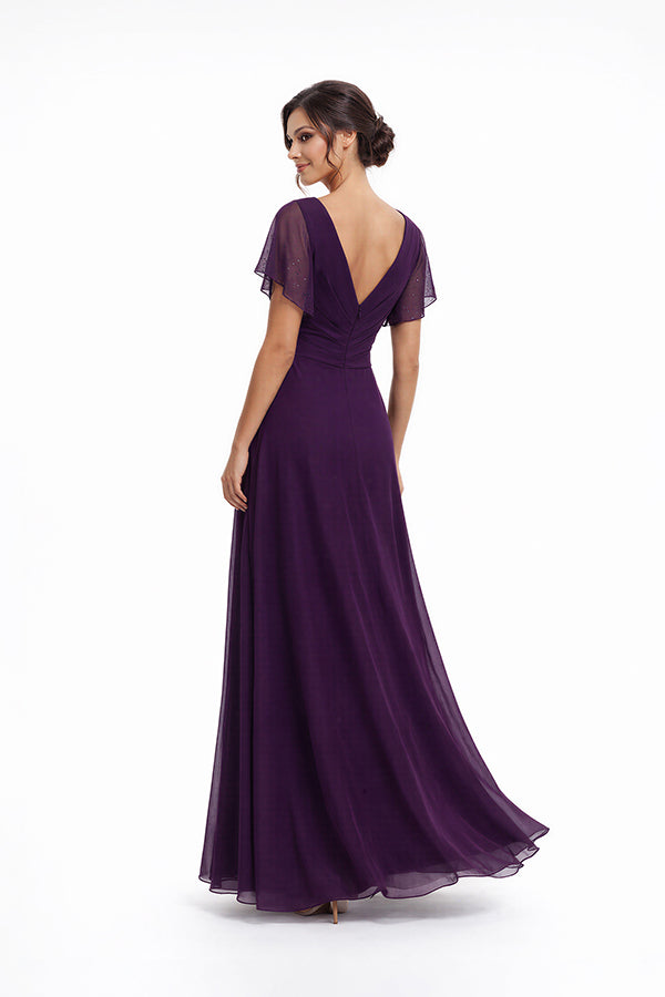 K288065 | Modern and Graceful Jade Tiffany Chiffon Dress with V-Neckline and Flutter Sleeves