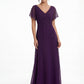 K288065 | Modern and Graceful Jade Tiffany Chiffon Dress with V-Neckline and Flutter Sleeves