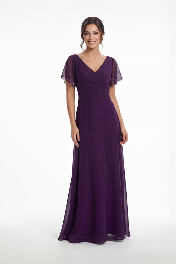 K288065 | Modern and Graceful Jade Tiffany Chiffon Dress with V-Neckline and Flutter Sleeves