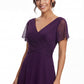 K288065 | Modern and Graceful Jade Tiffany Chiffon Dress with V-Neckline and Flutter Sleeves