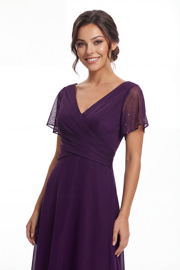 K288065 | Modern and Graceful Jade Tiffany Chiffon Dress with V-Neckline and Flutter Sleeves