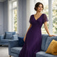 K288065 | Modern and Graceful Jade Tiffany Chiffon Dress with V-Neckline and Flutter Sleeves