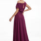 K288066 | Striking Matte Jersey A-line Gown with Asymmetrical Draped Off The Shoulder Neckline and Wie Embroidered Lace Waistband