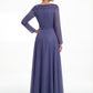K288067 | Refined Jade Tiffany Chiffon A-line Dress with Long Fitted Sleeves and Gathered Waistband