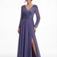 K288067 | Refined Jade Tiffany Chiffon A-line Dress with Long Fitted Sleeves and Gathered Waistband