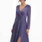 K288067 | Refined Jade Tiffany Chiffon A-line Dress with Long Fitted Sleeves and Gathered Waistband