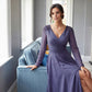 K288067 | Refined Jade Tiffany Chiffon A-line Dress with Long Fitted Sleeves and Gathered Waistband