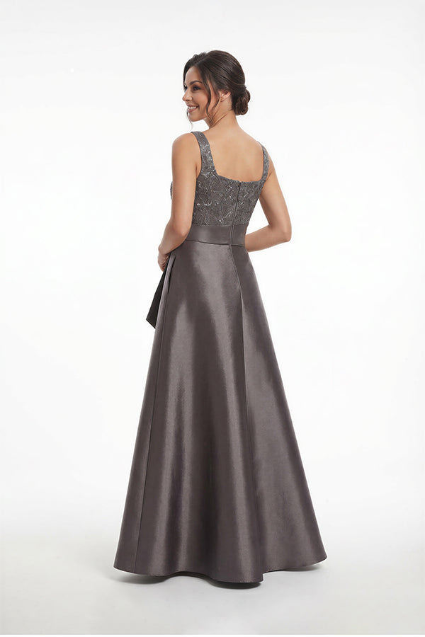 K288069 | Polished Mikado A-line Gown with Square and Folded Accented Waistline
