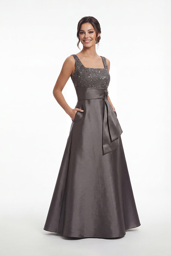 K288069 | Polished Mikado A-line Gown with Square and Folded Accented Waistline