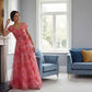 K288070 | Romantic Heather Print Organza A-line Gown with Portrait Neckline and Flower Accent Waistline with Cascading Ruffles