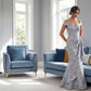 K288071 | Striking Gail Jacquard Fit and Flare Gown with Off The Shoulder Portrait Neckline and Side Gathers