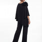 K288073 | Chic Stretch Soft Crepe Two Piece Pant Suit with Asymmetrical Neckline and Shoulder Flower