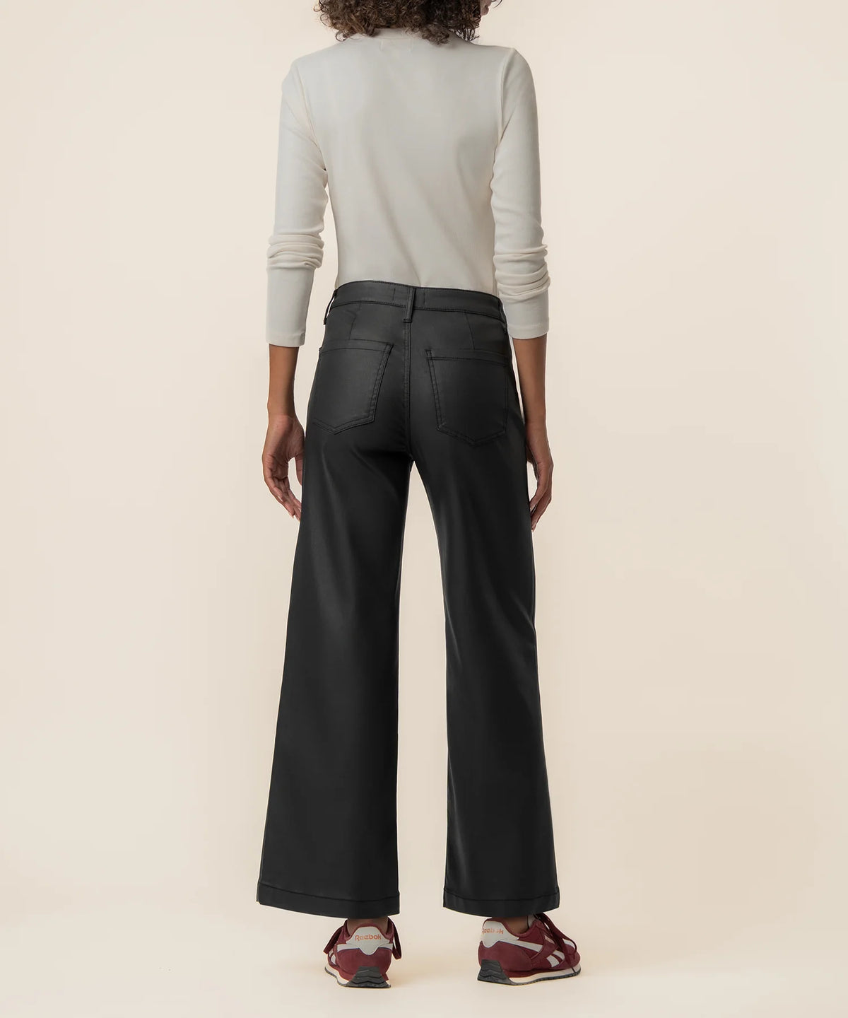 Meg Coated High Rise Wide Leg in Matte Black