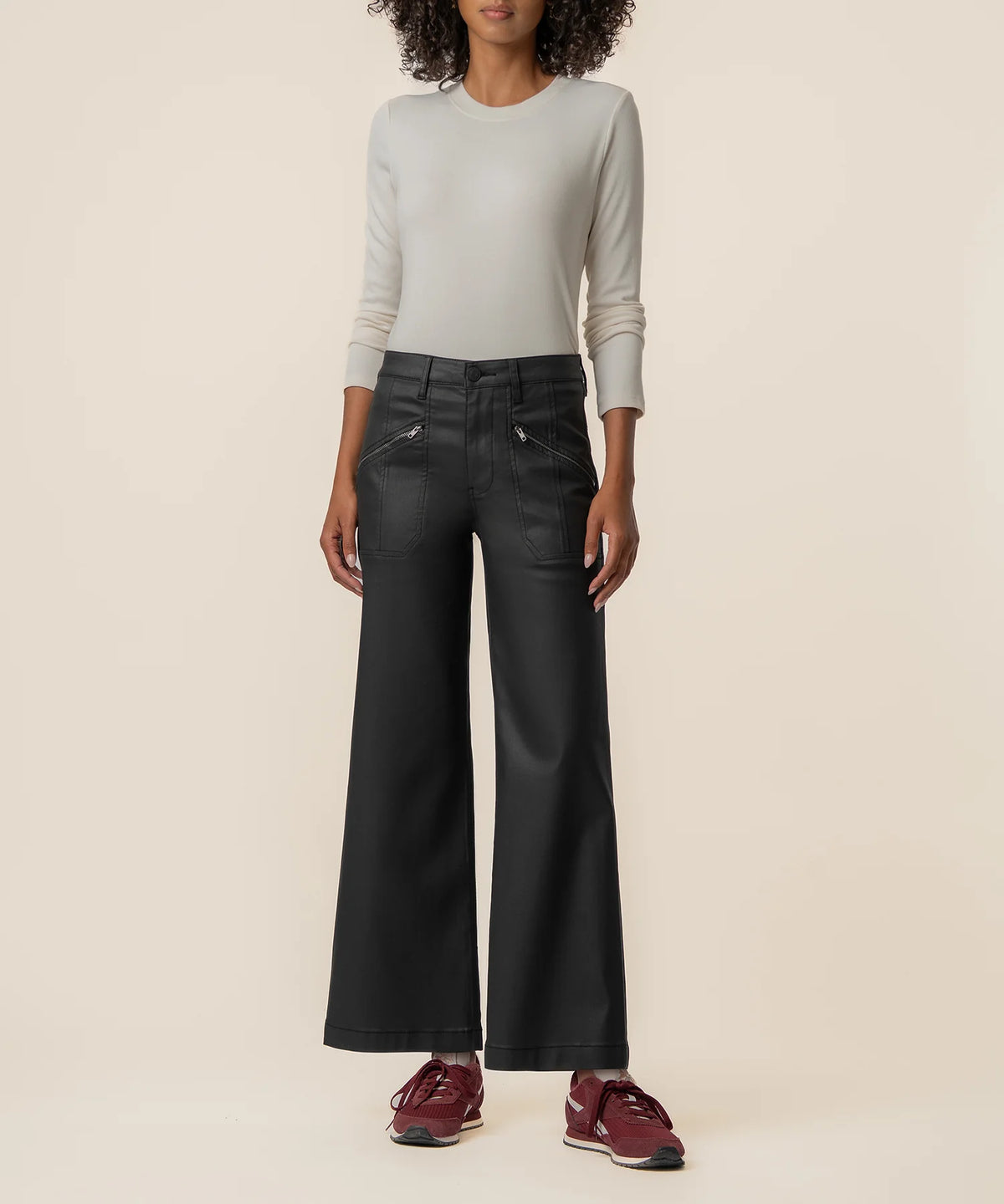 Meg Coated High Rise Wide Leg in Matte Black
