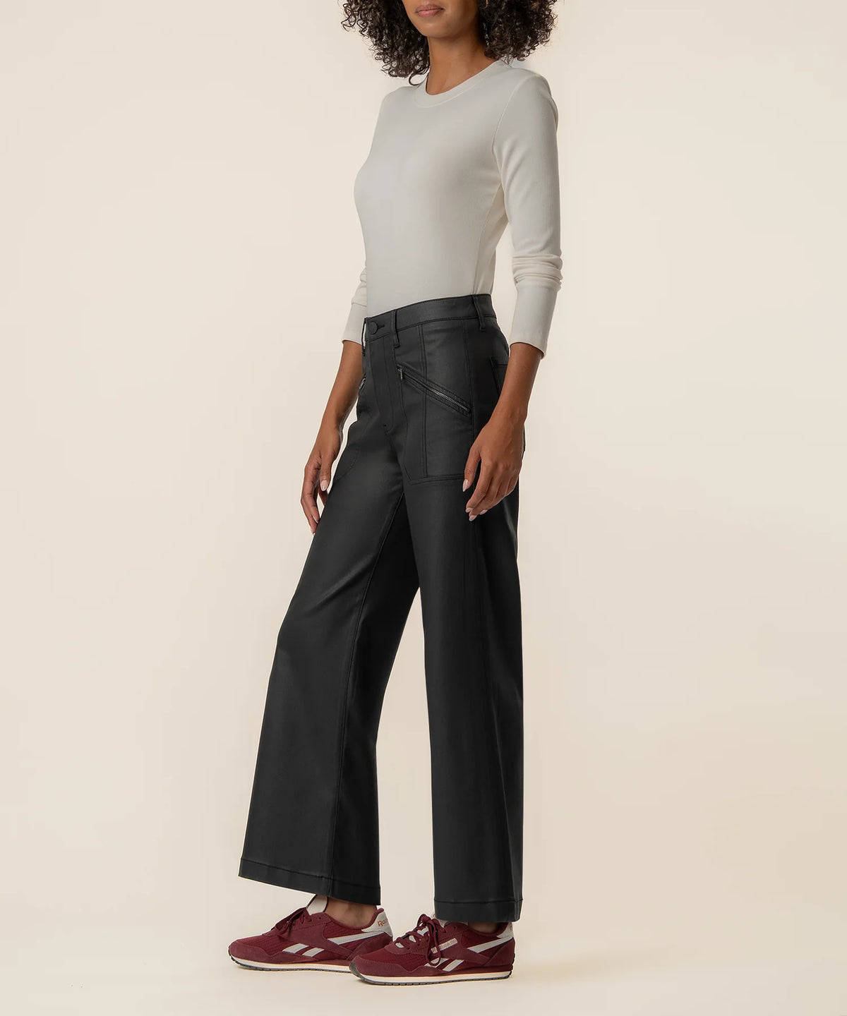 Meg Coated High Rise Wide Leg in Matte Black