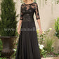 Long Boat Neckline Sequin Lace & Chiffon MOB Dress with Sleeves - J195014-999 FORMAL - MOB-FORMAL SOCIETY