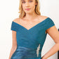 Long Portrait Neckline Tiffany Chiffon Dress with Accent Satin Waistband - J1161-MOB-FORMAL SOCIETY