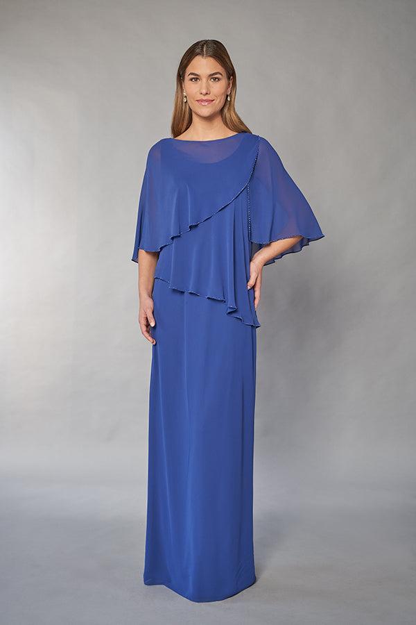 Lovely Chiffon Sheath Gown with Layered Tiered Top and Beaded Trim-999 FORMAL - MOB-FORMAL SOCIETY