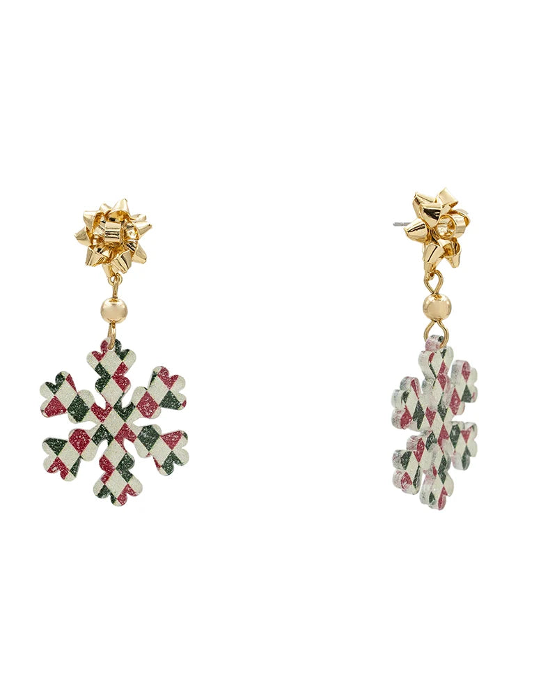 Checkered Snowflake Earrings