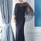 Matte Jersey MOB Dress with Beaded Cape & Boat Neckline - K218054-999 FORMAL - MOB-FORMAL SOCIETY