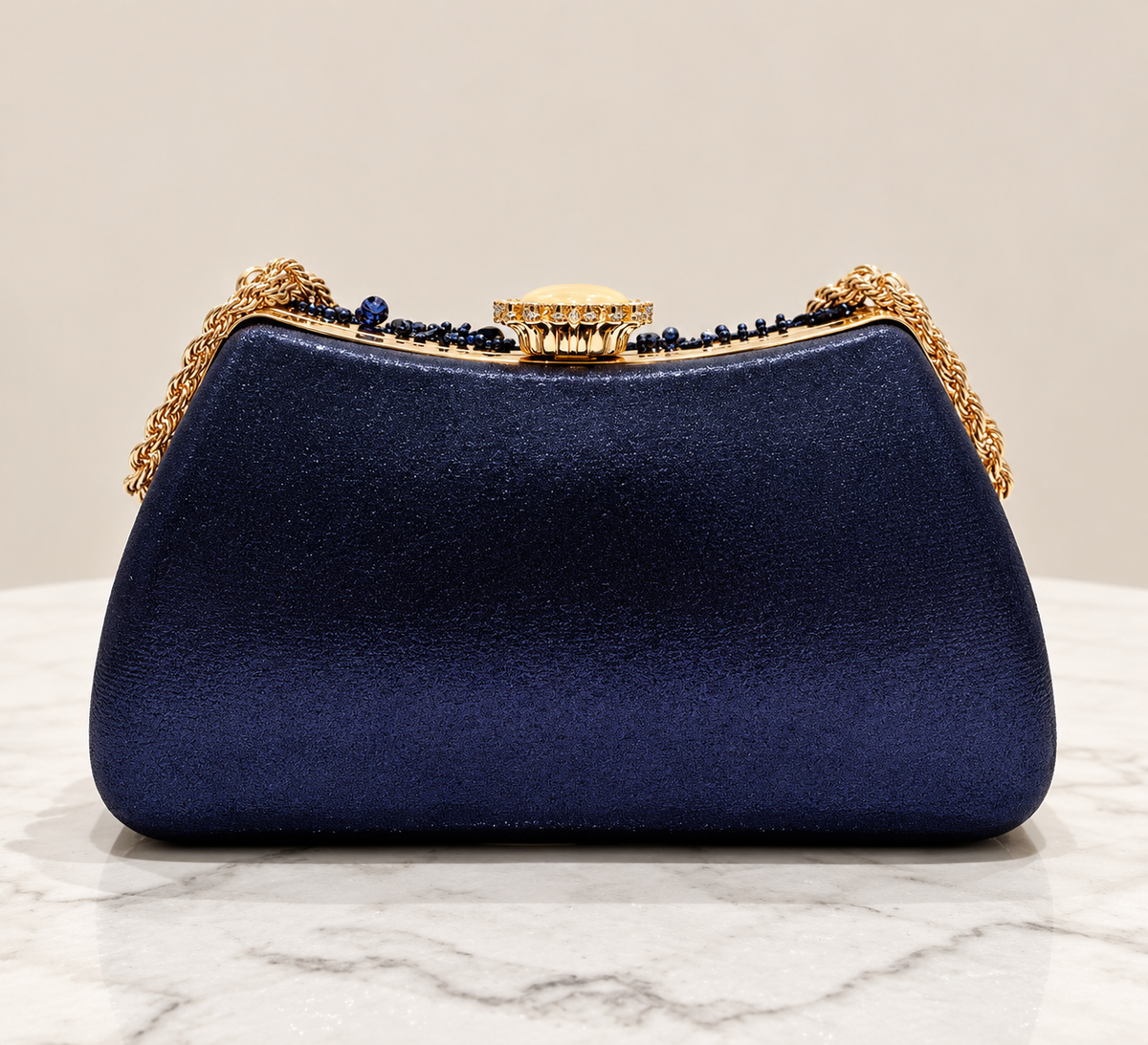 Navy Sequin Beaded Purse