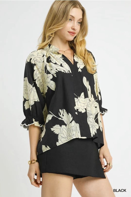 Peony Print Blouse