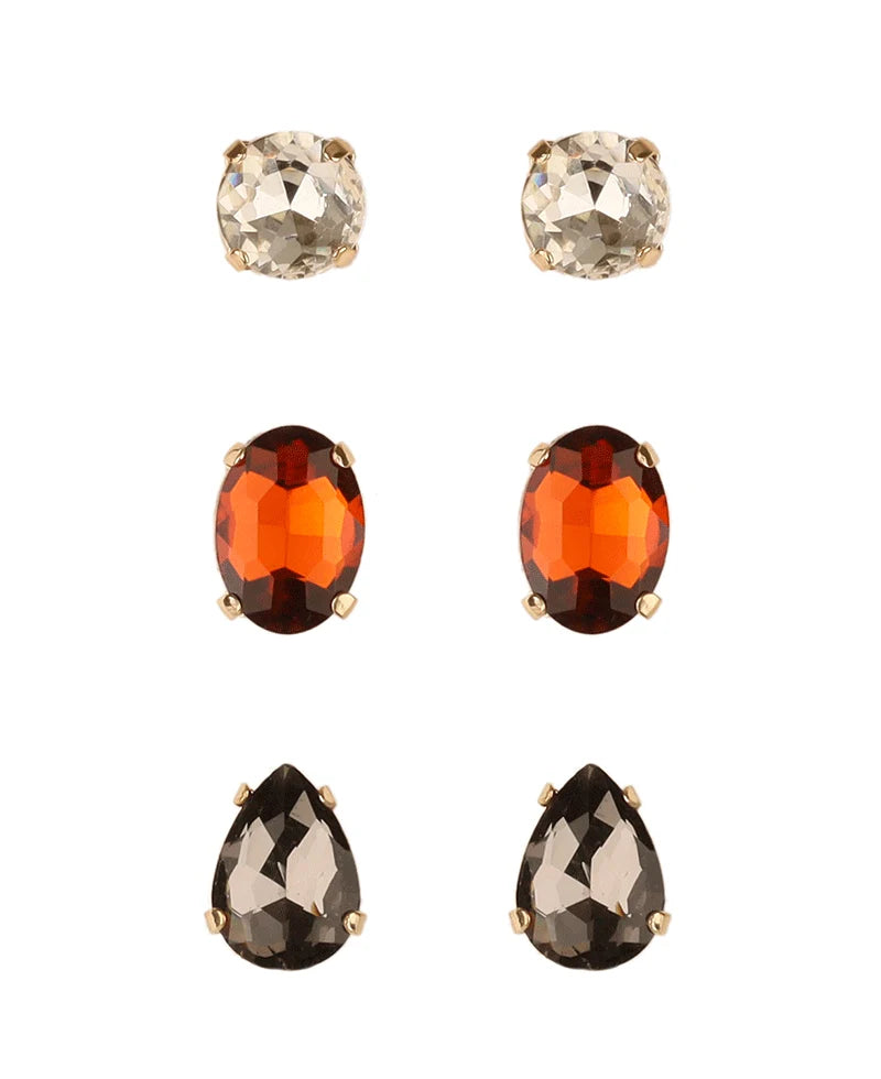 Multi Shape Rhinestone 3 Pair Earring
