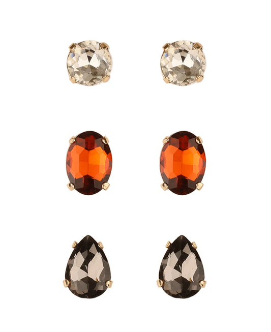 Multi Shape Rhinestone 3 Pair Earring
