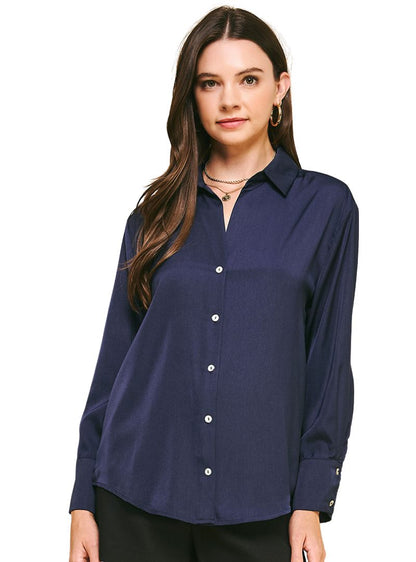 Navy Button Down Blouse