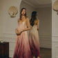 Ombre Strapless Pleated Maxi Column Dress