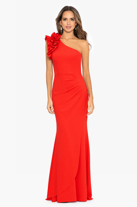 One Shoulder Ruffle Scuba Crepe Dress