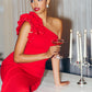 One Shoulder Ruffle Scuba Crepe Dress