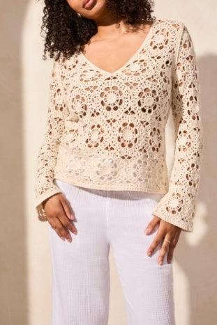 Open Fancy Crochet Sweater-300 RTW TOP - LONG SLEEVE-FORMAL SOCIETY