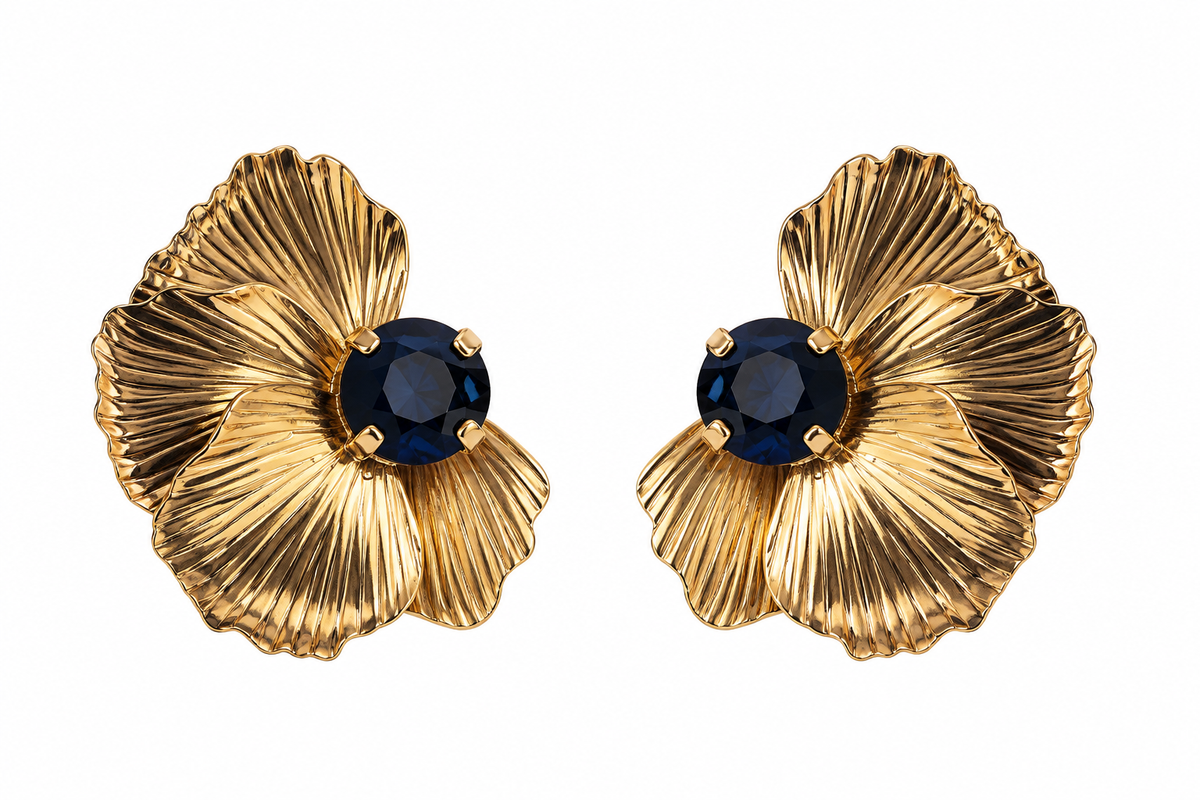 Gold/Blue Rhinestone Floral Earring