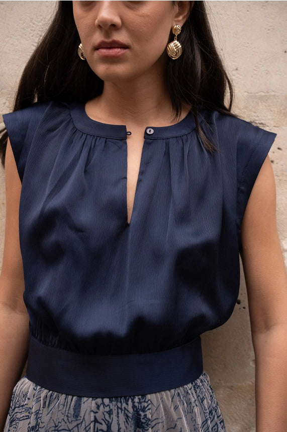 Back-Tie Crop Top - Navy Blue