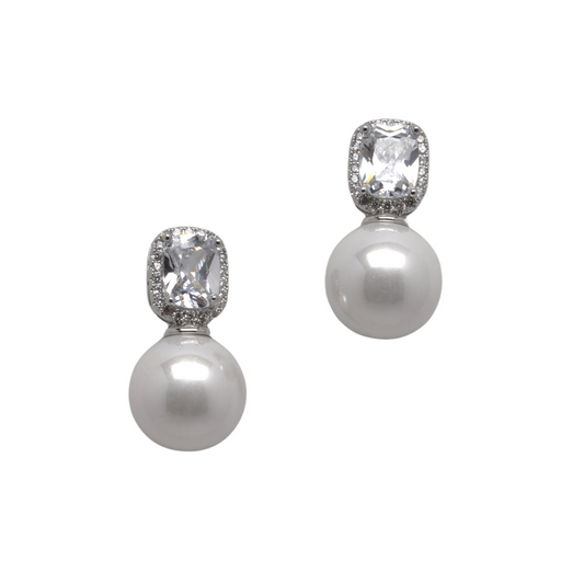 Pearl Rectangle CZ Earring-610 ACCESSORIES - EARRING-FORMAL SOCIETY