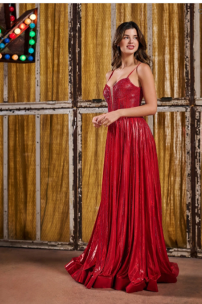 Shimmering Metallic A-line Prom Dress