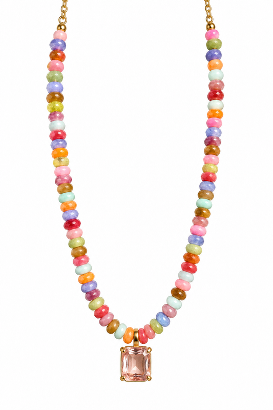 Pink Bead Rhinestone Necklace