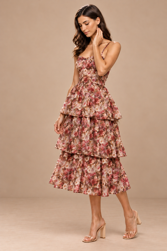 Floral Organza Midi Dress