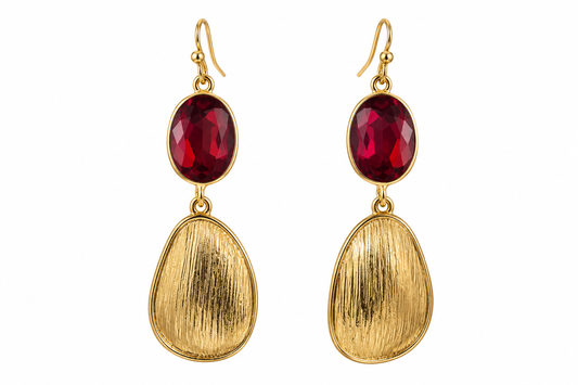 Red Gold Rhinestone Hoop Earring
