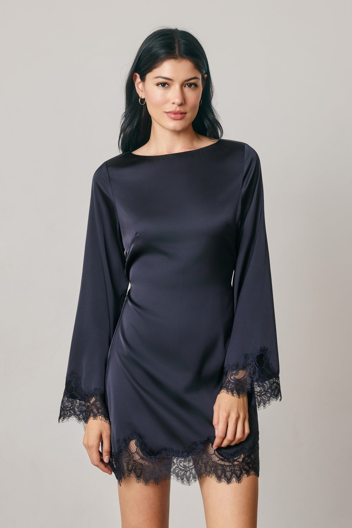 Satin & Lace Long Sleeve Mini Dress