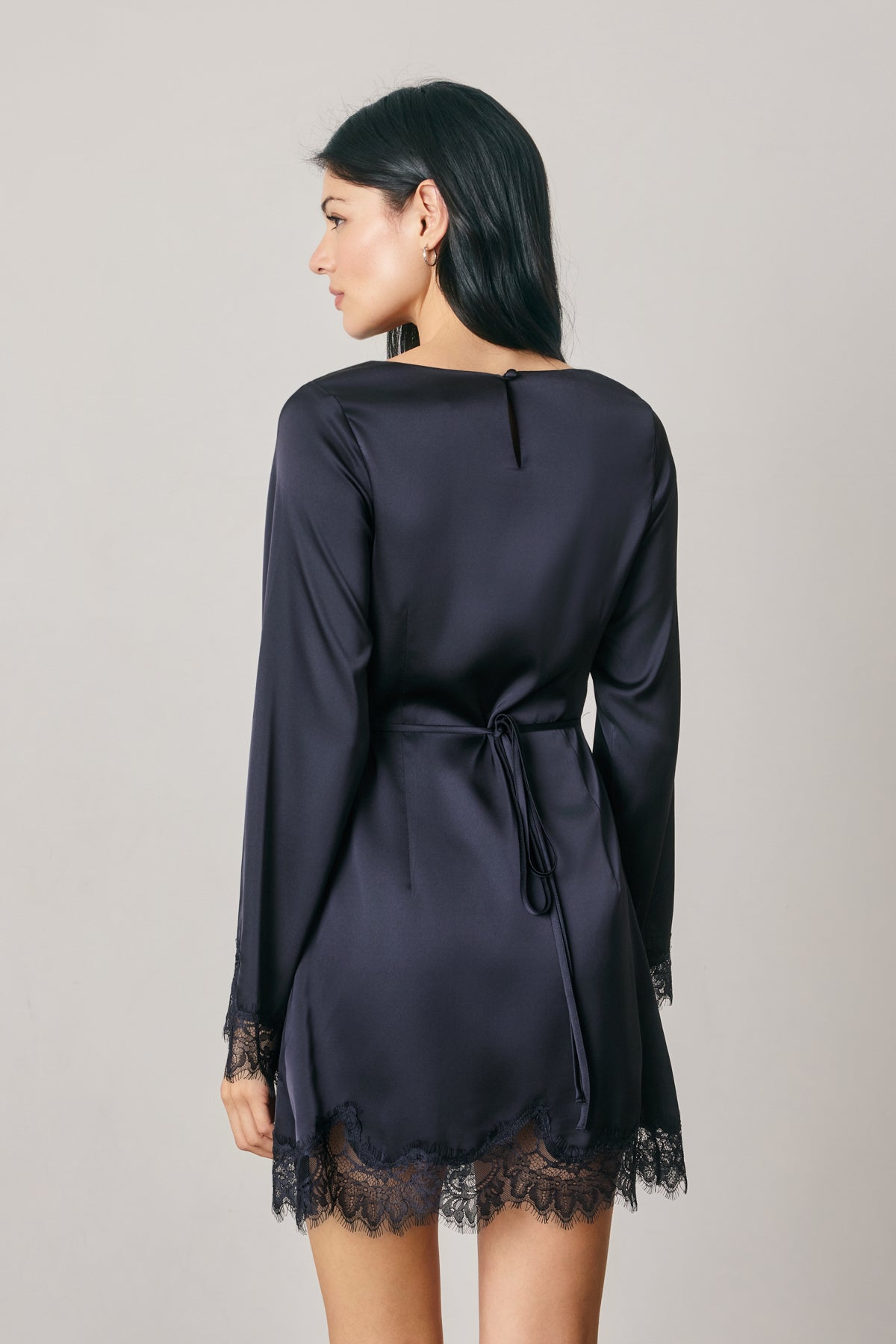 Satin & Lace Long Sleeve Mini Dress