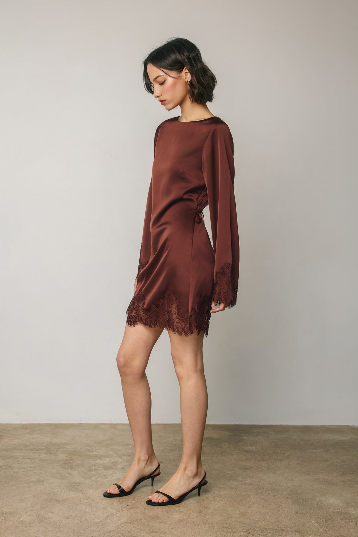 Satin & Lace Long Sleeve Mini Dress