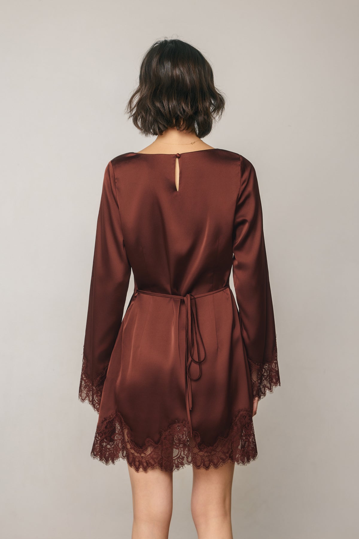 Satin & Lace Long Sleeve Mini Dress